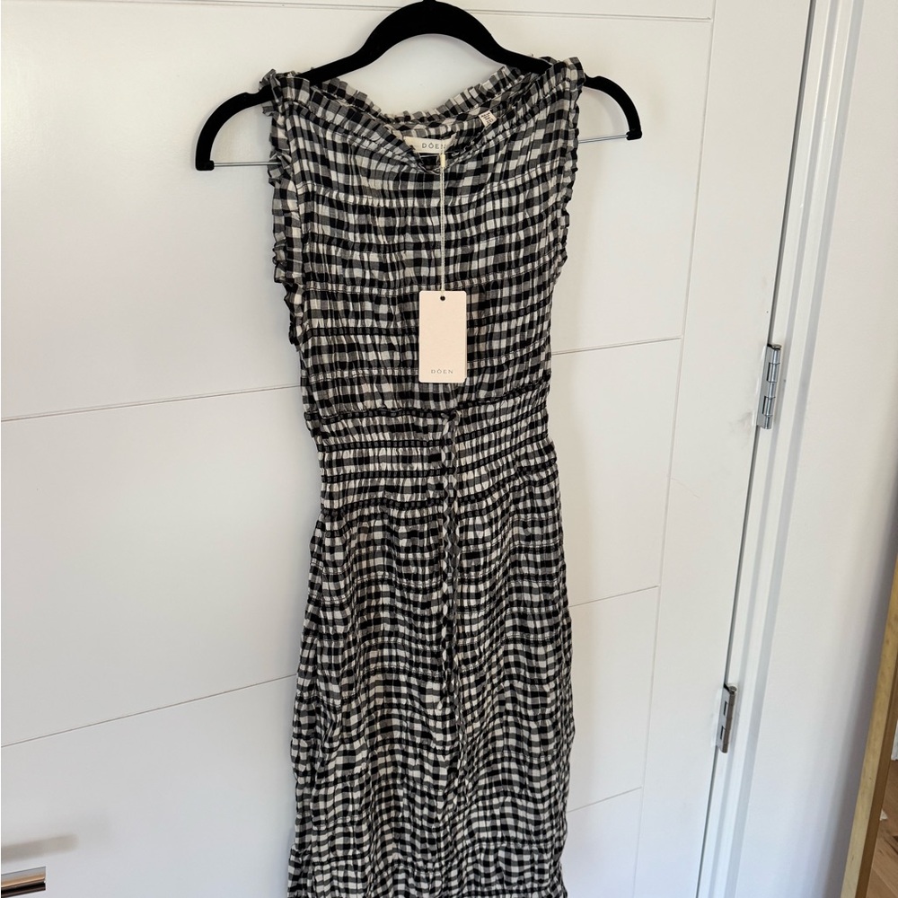 NWT Doen Rosella Black and White Checkered Midi Dress